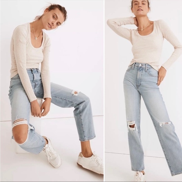 Madewell The Perfect Vintage Straight Jean in Danby Wash: Knee-Rip Edition - Picture 1 of 12